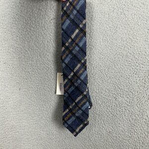 NEW SUITSUPPLY Mens One Size Necktie‎ Blue Brown Plaid Wool Blend Made in Italy